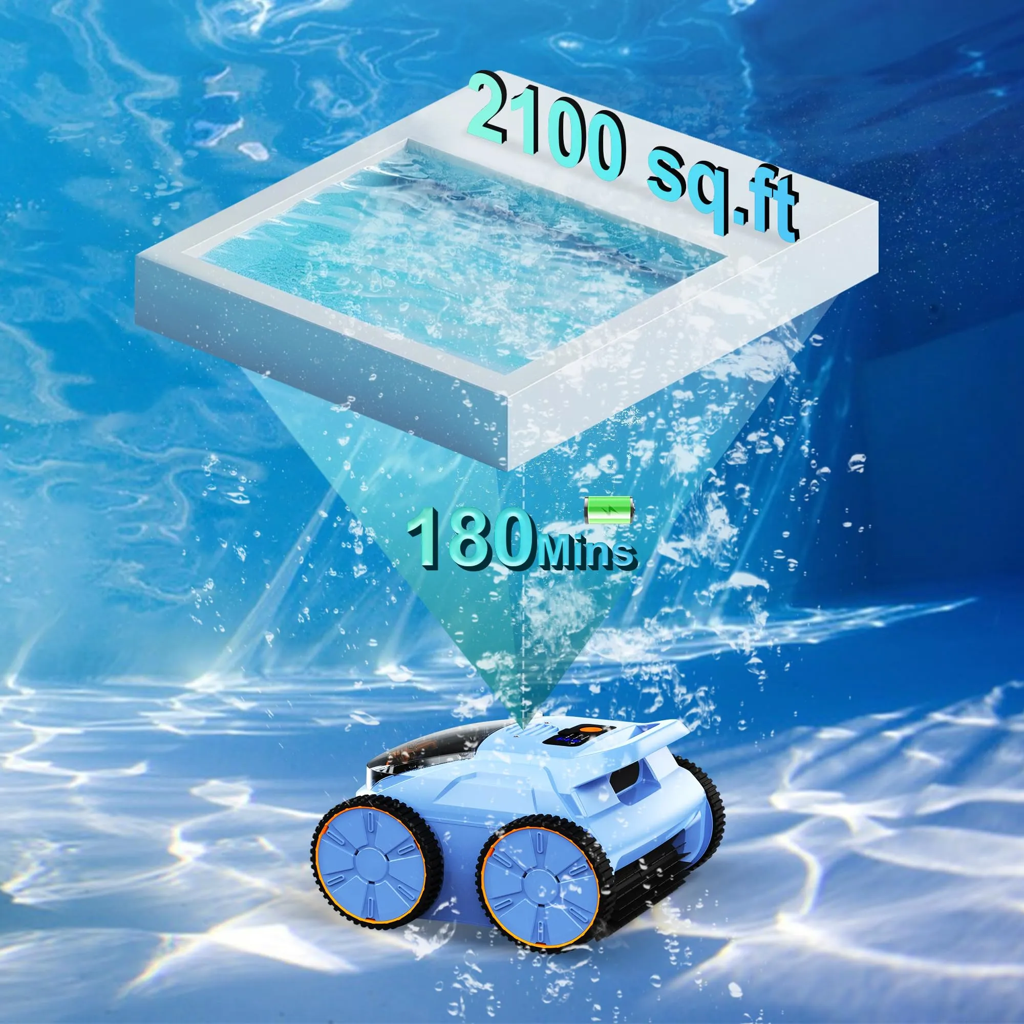 (2025 New) Robotic Pool Vacuum, Robotic Pool Cleaner for Inground Pools, Smart Navigation, Floor/Wall/Waterline Cleaning, 150 Mins Runtime for Pool Up to 2000 Sq.ft