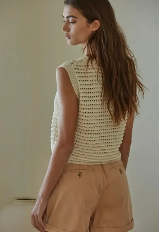 Crochet Sleeveless Sweater - Natural