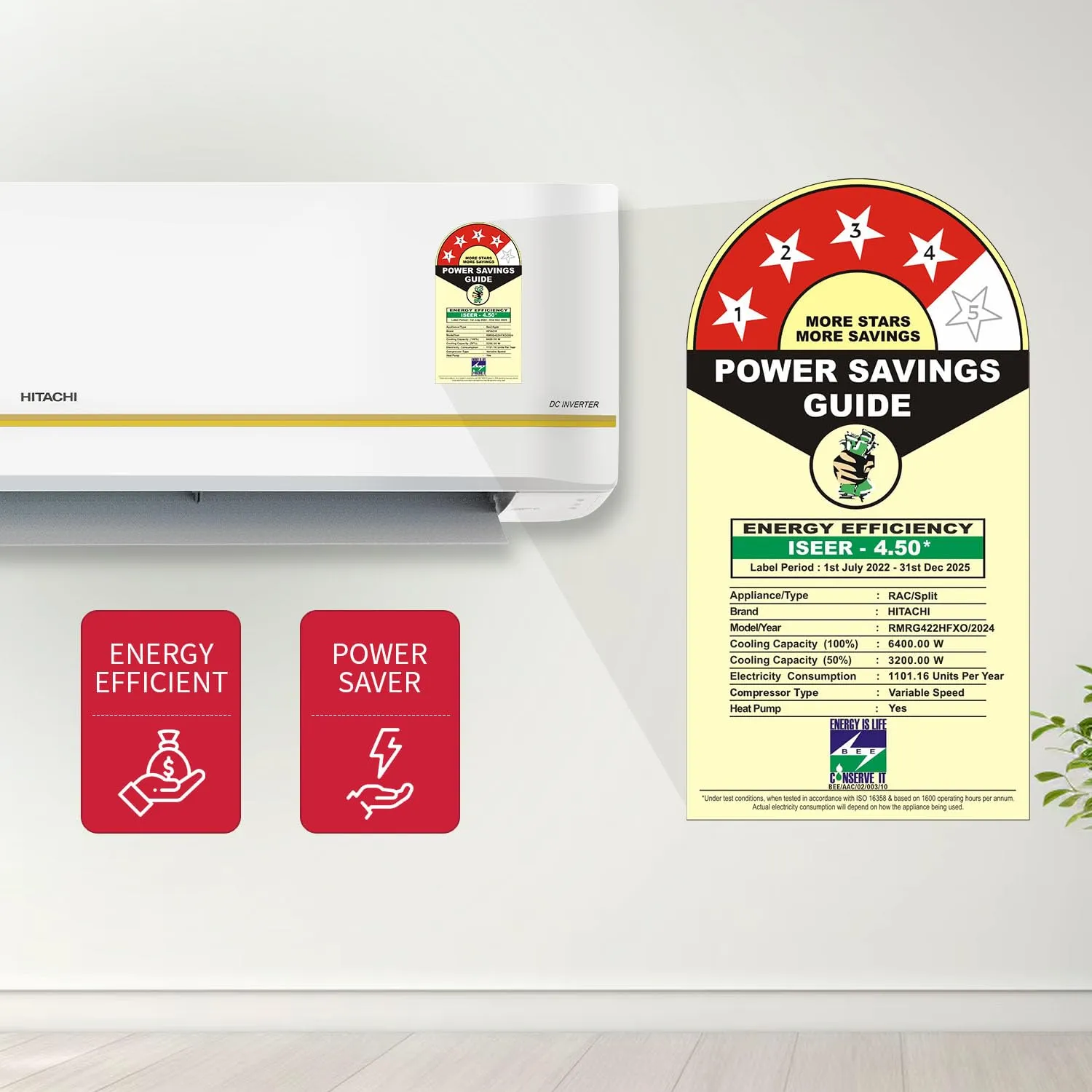 Hitachi RMRG422HFXO 1.8 Ton 4 Star, Hot & Cold Inverter Split AC with Expandable Technology (100% Copper, Dust Filter, 4100X HP , White)